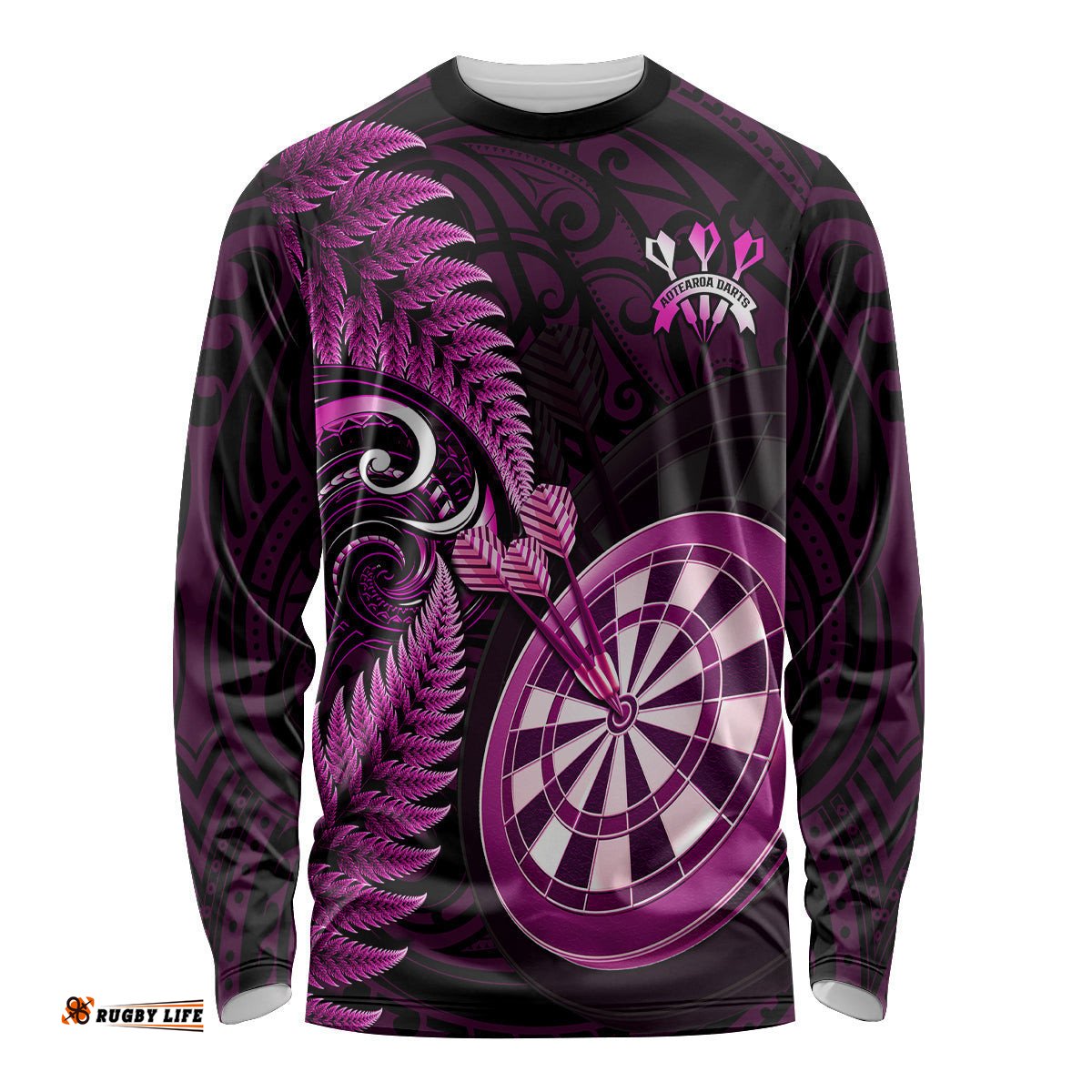 Personalised New Zealand Darts Long Sleeve T-shirt Happiness Is A Tight Threesome Maori Pink