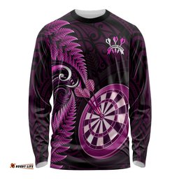 Personalised New Zealand Darts Long Sleeve T-shirt Happiness Is A Tight Threesome Maori Pink