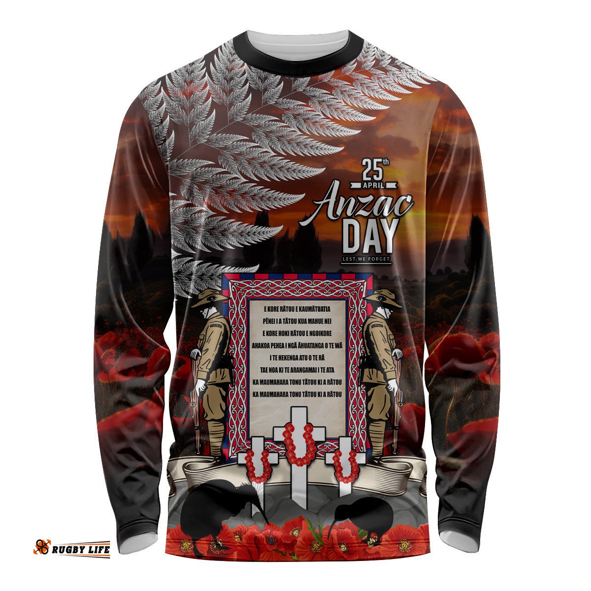 New Zealand ANZAC Day Long Sleeve T-shirt The Ode of Remembrance and Silver Fern