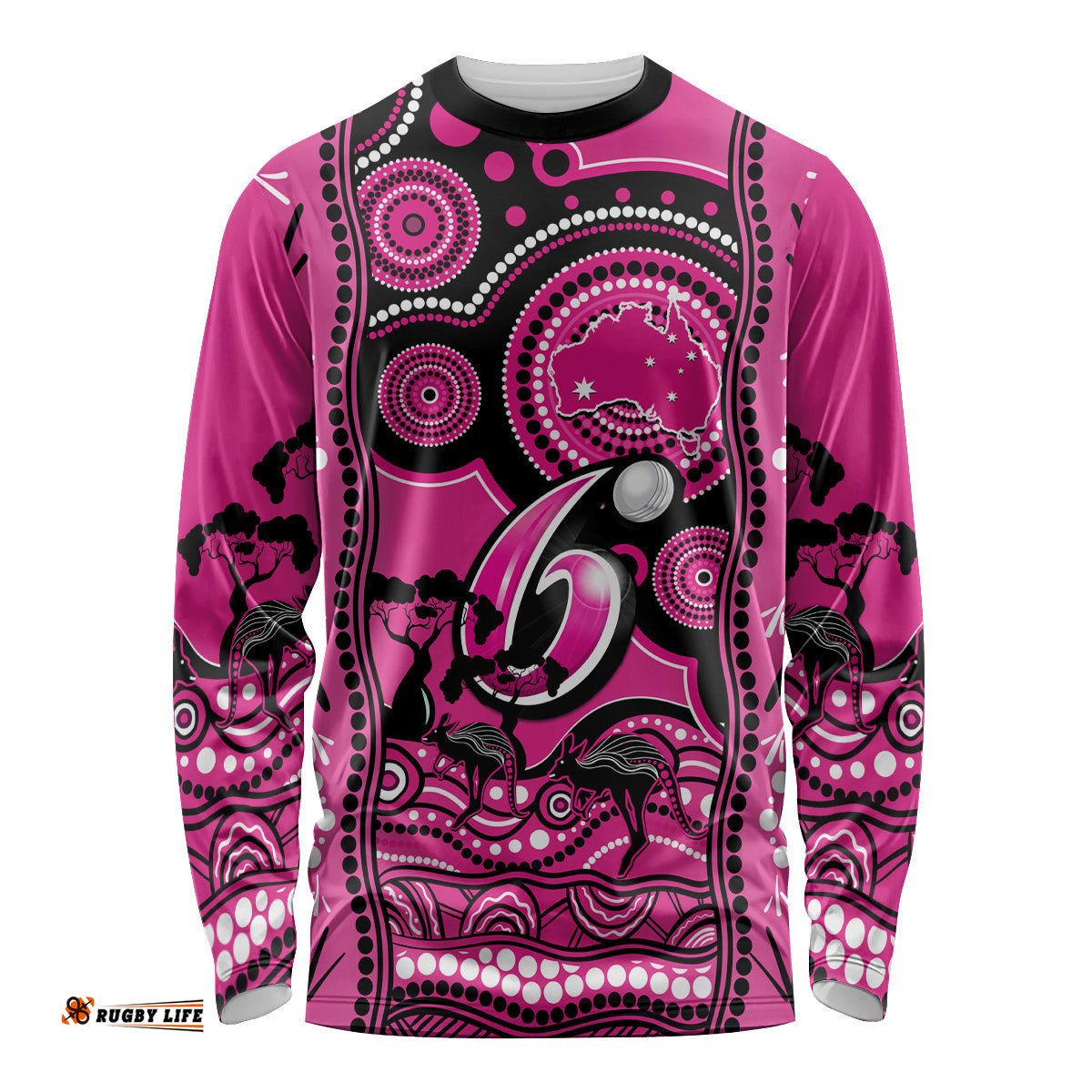 Custom Sydney Sixers Cricket Long Sleeve T-shirt Happy Australia Day Aboriginal Art