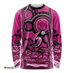 Custom Sydney Sixers Cricket Long Sleeve T-shirt Happy Australia Day Aboriginal Art