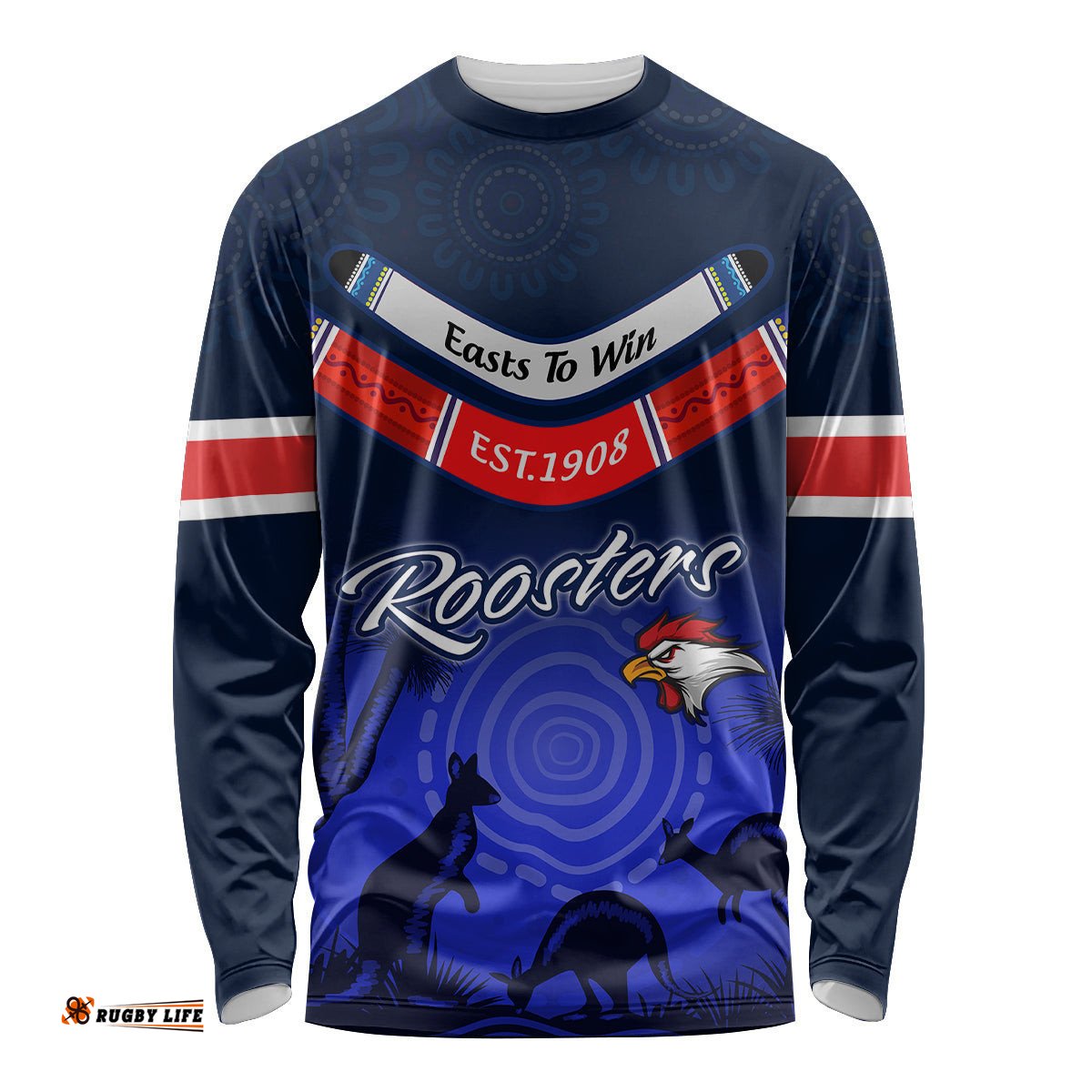 Custom Rosster Easts To Win Long Sleeve T-shirt Sydney Rugby est 1908 Boomerang Indeginous