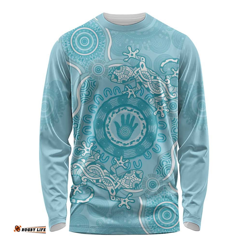 Blue Australia Lizard With Aboriginal Art Long Sleeve T-shirt