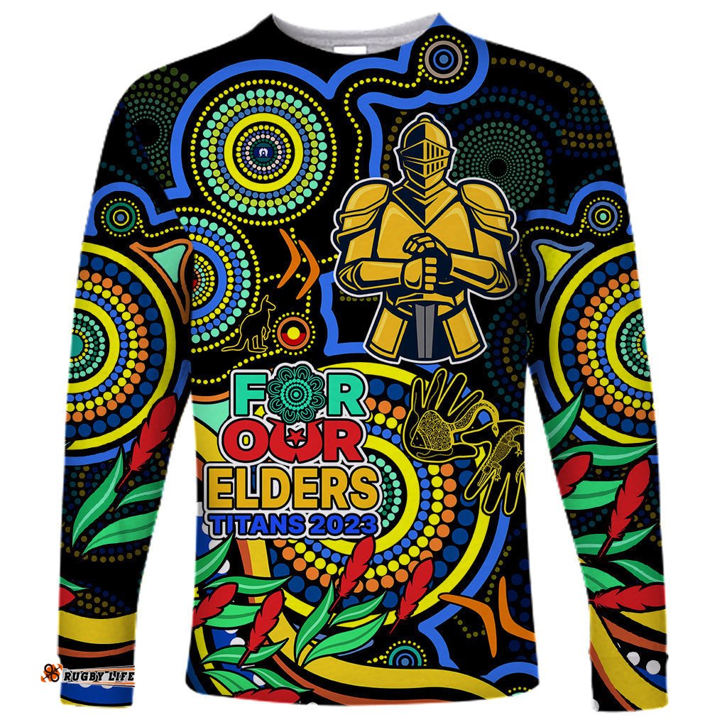 Custom Titans Rugby Aboriginal Art Long Sleeve T-shirt NAIDOC Indigenous Tribal