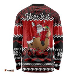 Personalised New Zealand Christmas Long Sleeve T-shirt Kiwi Santa Claus Maori Meri Kirihimete