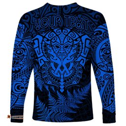 Personalised New Zealand Rugby Long Sleeve T-shirt Silver Fern All Black Mix Ta Moko Blue Style