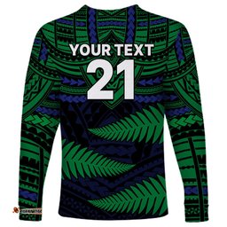 Custom Warriors Rugby Long Sleeve T-shirt Aotearoa Fern Polynesian Pattern