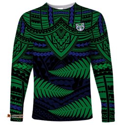 Custom Warriors Rugby Long Sleeve T-shirt Aotearoa Fern Polynesian Pattern