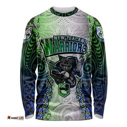 Personalised New Zealand Warriors Long Sleeve T-shirt Maori Silver Fern Green