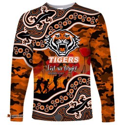 Custom Personalised Anzac Day NRL Tigers Long Sleeve T-shirt Aboriginal Lizard Patterns