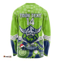 Custom Raiders Rugby Christmas Long Sleeve T-shirt Merry Xmas Mix Aboriginal Art