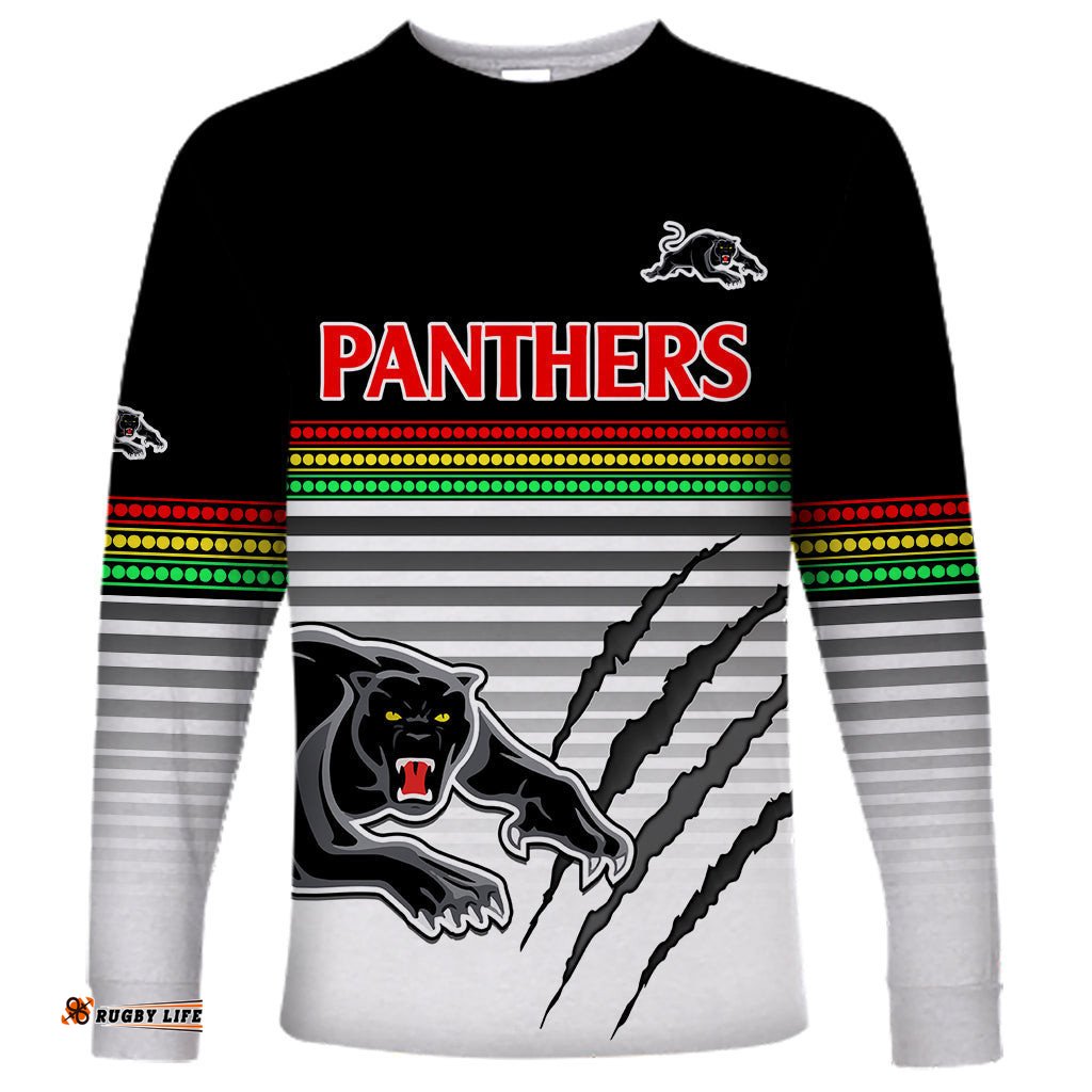 Custom Text And Number Penrith Panthers Rugby Long Sleeve T-shirt Authentic Permiers Black Version 2023