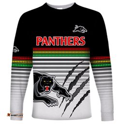 Custom Text And Number Penrith Panthers Rugby Long Sleeve T-shirt Authentic Permiers Black Version 2023