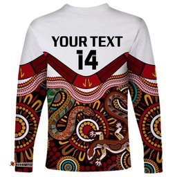 Custom Text And Number Australia Indigenous Rugby Long Sleeve T-shirt All Stars Aussie Snake And Lizard