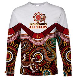 Custom Text And Number Australia Indigenous Rugby Long Sleeve T-shirt All Stars Aussie Snake And Lizard