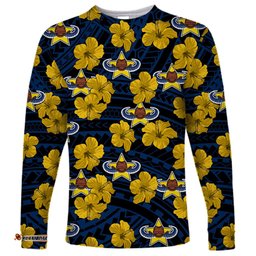 Custom Text And Number Cowboys Rugby Long Sleeve T-shirt Polynesian Style With Hibiscus