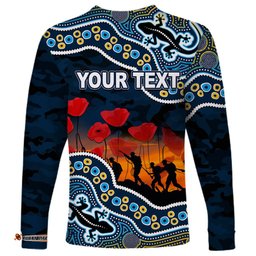 Custom Personalised Anzac Day NRL Titans Long Sleeve T-shirt Aboriginal Lizard Patterns