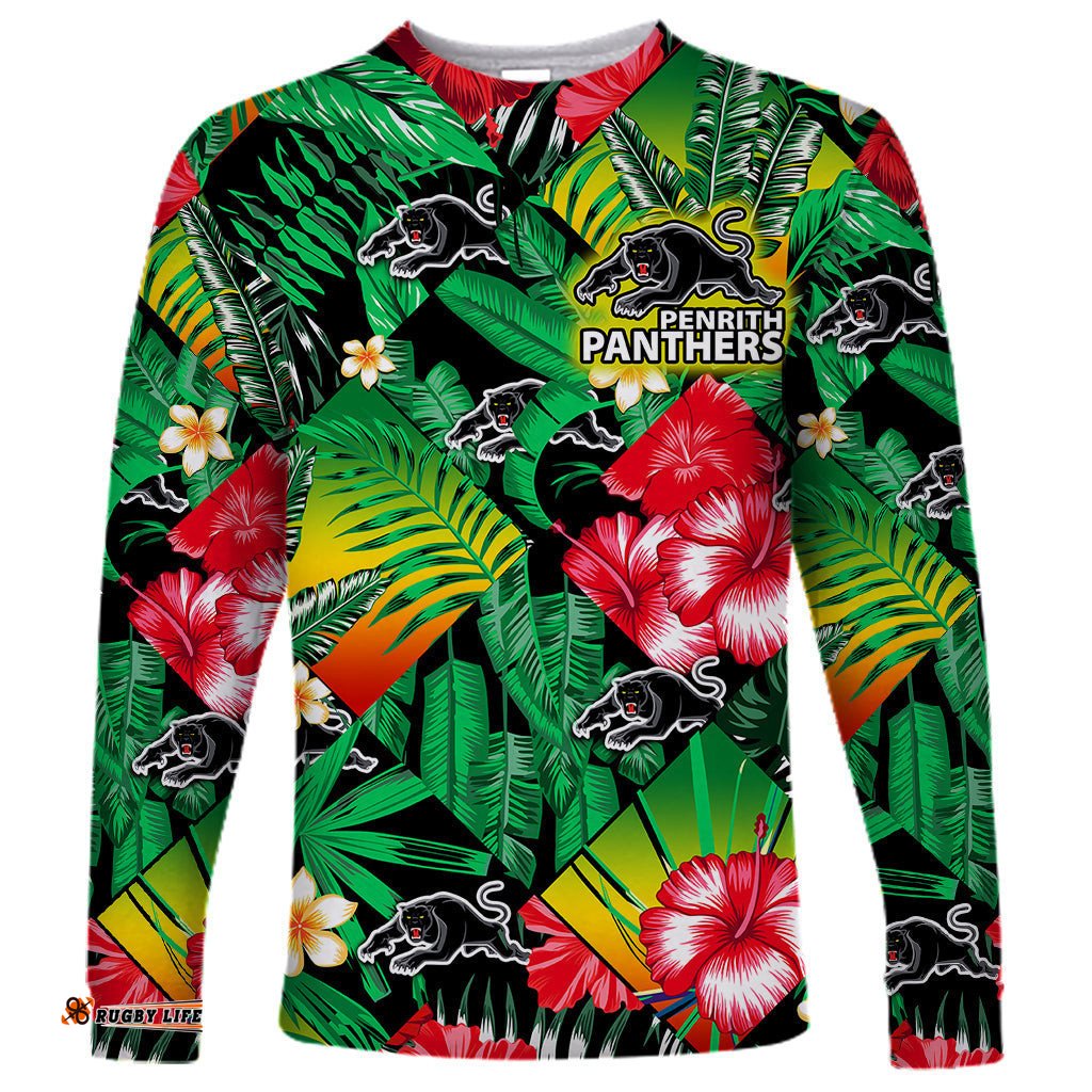 Custom Personalised Panthers Rugby Long Sleeve T-shirt Fashion Tropical Jungle Flowers