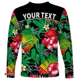 Custom Personalised Panthers Rugby Long Sleeve T-shirt Fashion Tropical Jungle Flowers