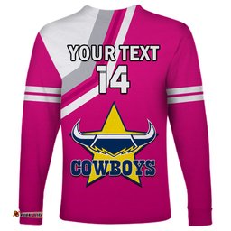 Custom Text And Number Cowboys Rugby Long Sleeve T-shirt Sporty Style Pink