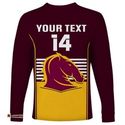 Custom Text And Number Broncos Rugby Long Sleeve T-shirt Sporty Style Maroon Version