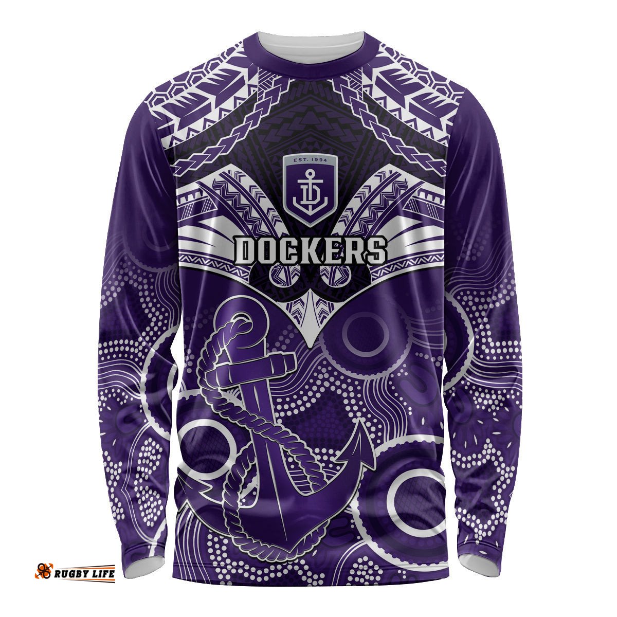 Dockers Football Long Sleeve T-shirt Fremantle Aboriginal Mix Polynesian Pattern
