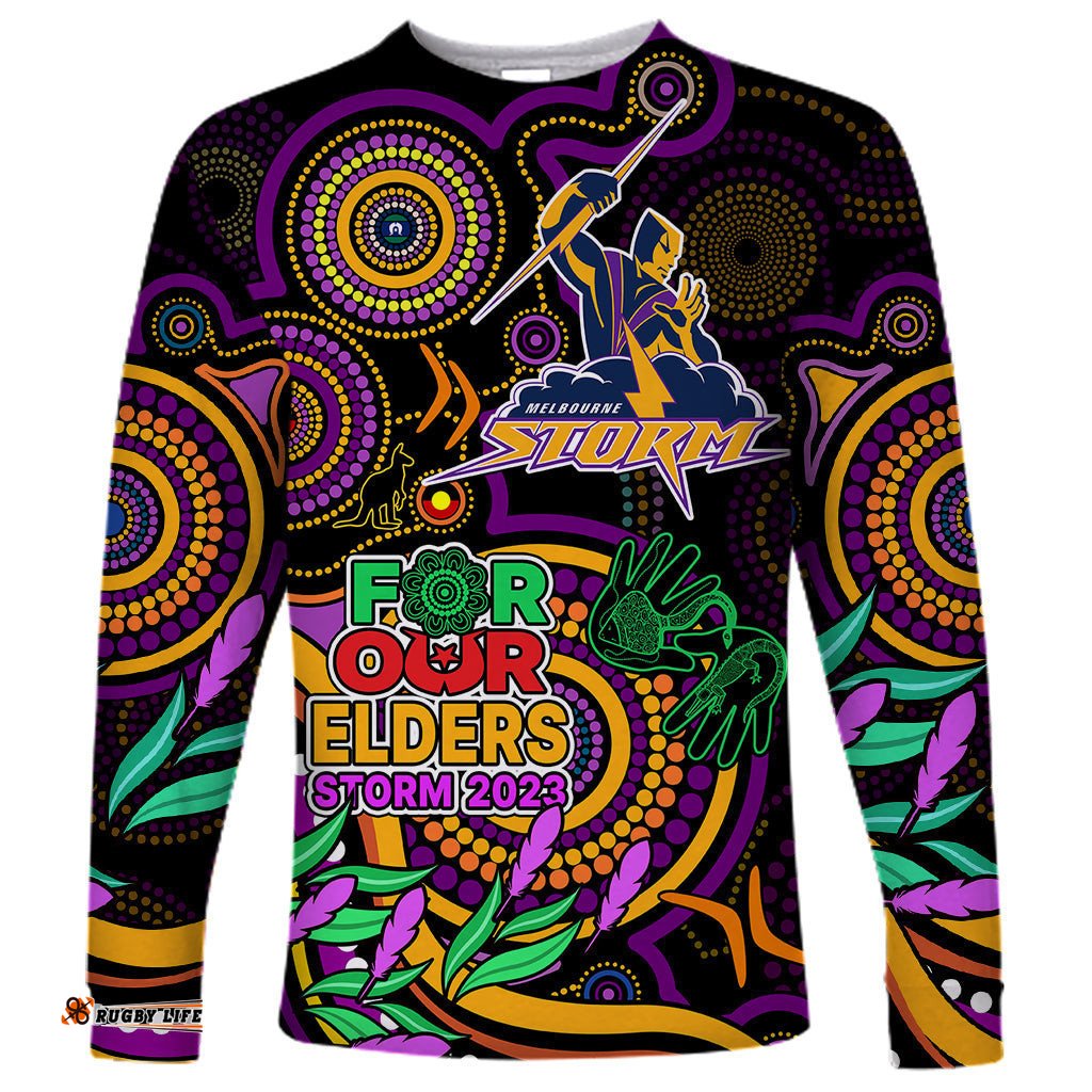 Custom Storm Rugby Aboriginal Art Long Sleeve T-shirt NAIDOC Indigenous Tribal