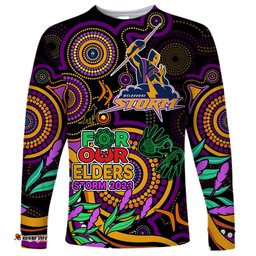 Custom Storm Rugby Aboriginal Art Long Sleeve T-shirt NAIDOC Indigenous Tribal