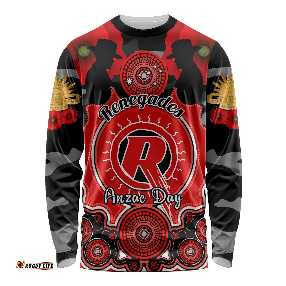 Melbourne Renegades ANZAC 2024 Long Sleeve T-shirt Lest We Forget Poppy Mix Camouflage