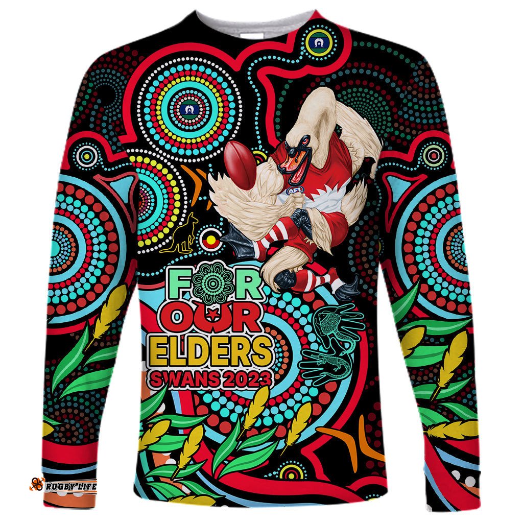 Swans Football Aboriginal Art Long Sleeve T-shirt NAIDOC Indigenous Tribal