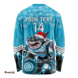 Custom Sharks Rugby Christmas Long Sleeve T-shirt Merry Xmas Mix Aboriginal Art