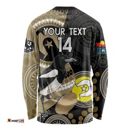Custom AFL Collingwood NAIDOC Week Long Sleeve T-shirt Keep The Fire Burning Indigenous Art