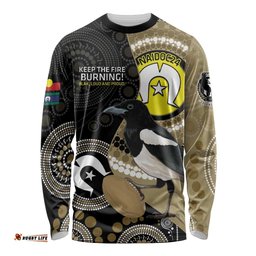 Custom AFL Collingwood NAIDOC Week Long Sleeve T-shirt Keep The Fire Burning Indigenous Art