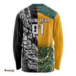 Custom New Zealand And Australia Rugby Long Sleeve T-shirt Wallabies Kiwi Silver Fern World Cup