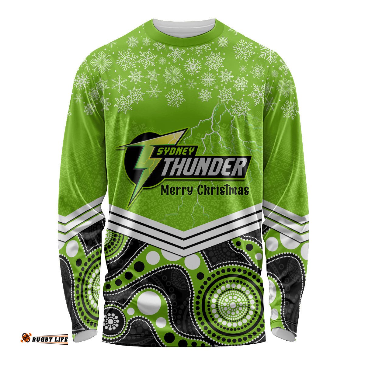 Custom Thunder Cricket Christmas Long Sleeve T-shirt Merry Xmas Indigenous Art