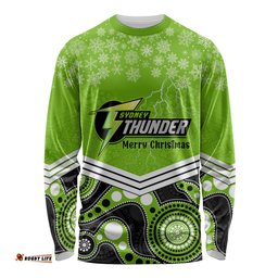 Custom Thunder Cricket Christmas Long Sleeve T-shirt Merry Xmas Indigenous Art
