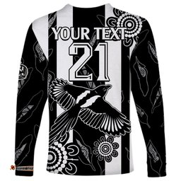 Custom Text And Number Collingwood Football Long Sleeve T-shirt Proud To Be Magpies Aboriginal Version