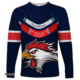 Custom Roosters Permier Long Sleeve T-shirt NRL Mascot with Aboriginal