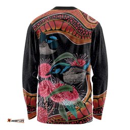 Hakea Flower And Fairy Wren Australia Long Sleeve T-shirt Aboriginal Art