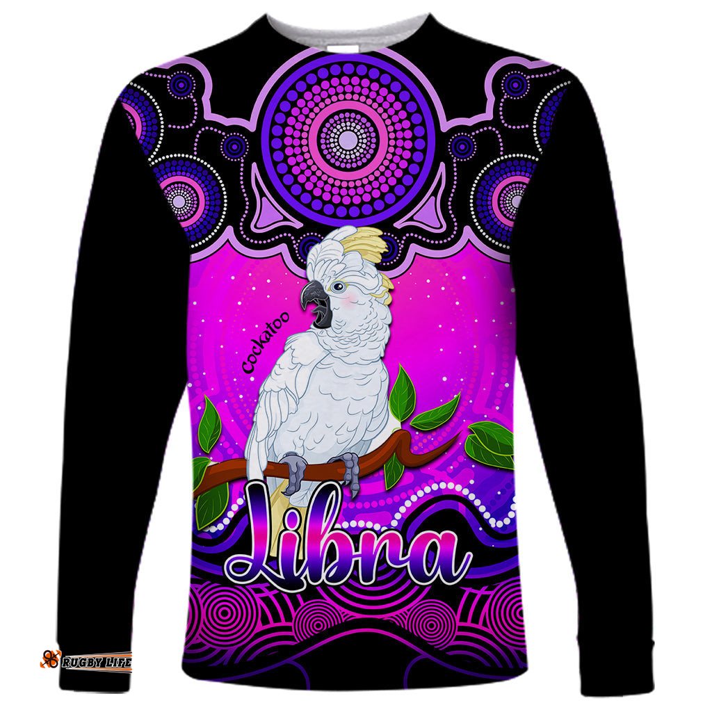 Personalised Australia Libra Cockatoo Zodiac Long Sleeve T-shirt Auz Astrology Aboriginal Magenta