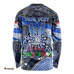 Merry Christmas AFL Kangaroos Long Sleeve T-shirt Aboriginal Santa Football Mascot