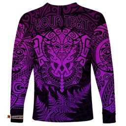 Personalised New Zealand Rugby Long Sleeve T-shirt Silver Fern All Black Mix Ta Moko Purple Style