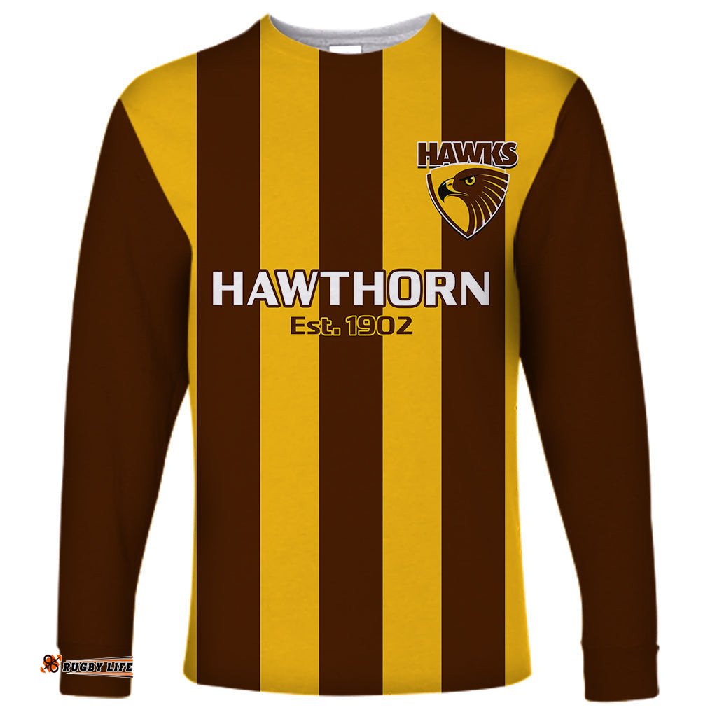 Personalised Hawthorn Football Long Sleeve T-shirt Go Hawks Sporty Style