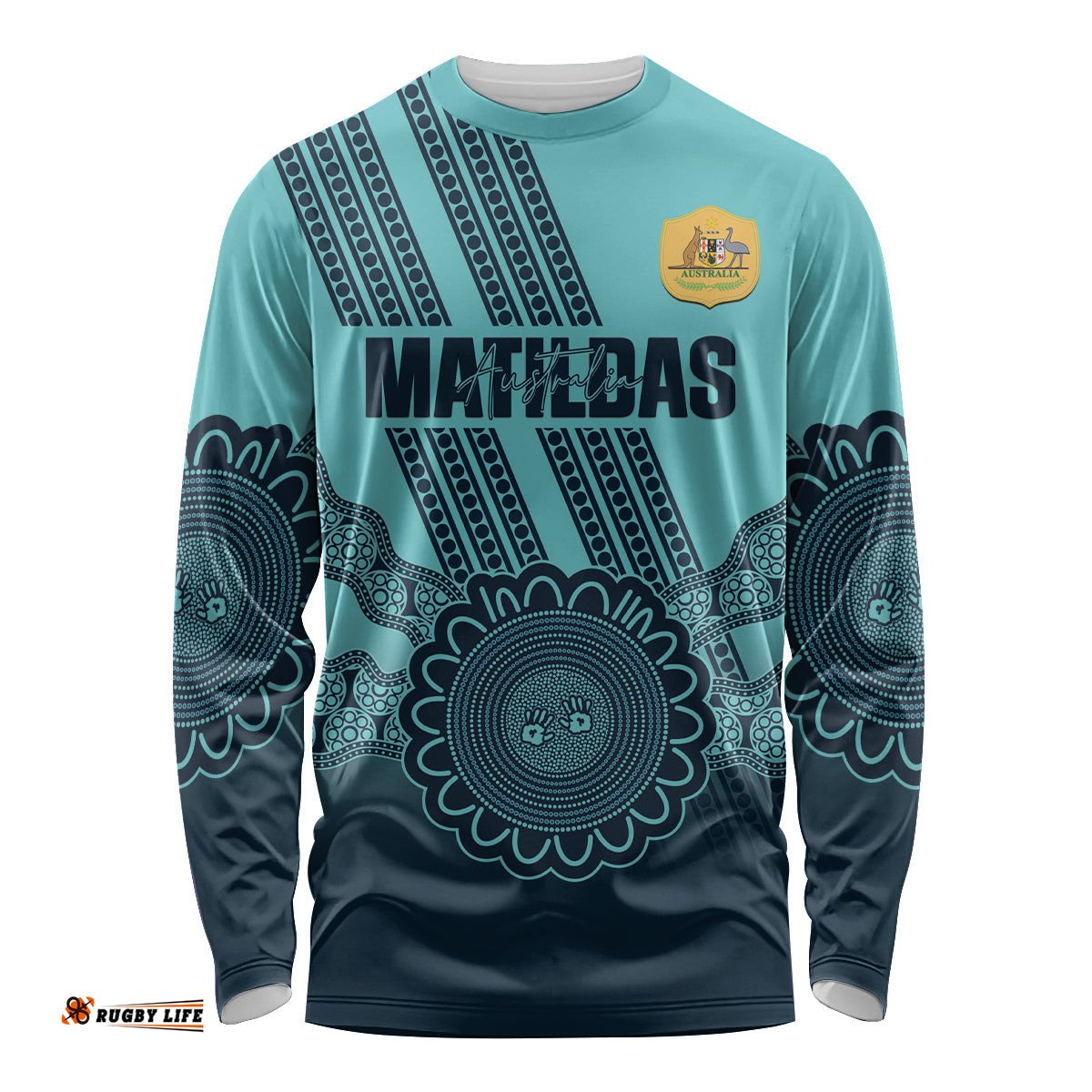 Custom Australia Matildas Long Sleeve T-shirt Aussie Aboriginal Turquoise Version