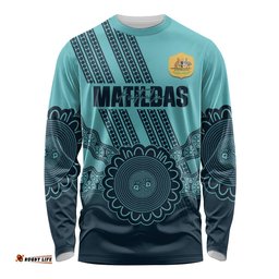 Custom Australia Matildas Long Sleeve T-shirt Aussie Aboriginal Turquoise Version