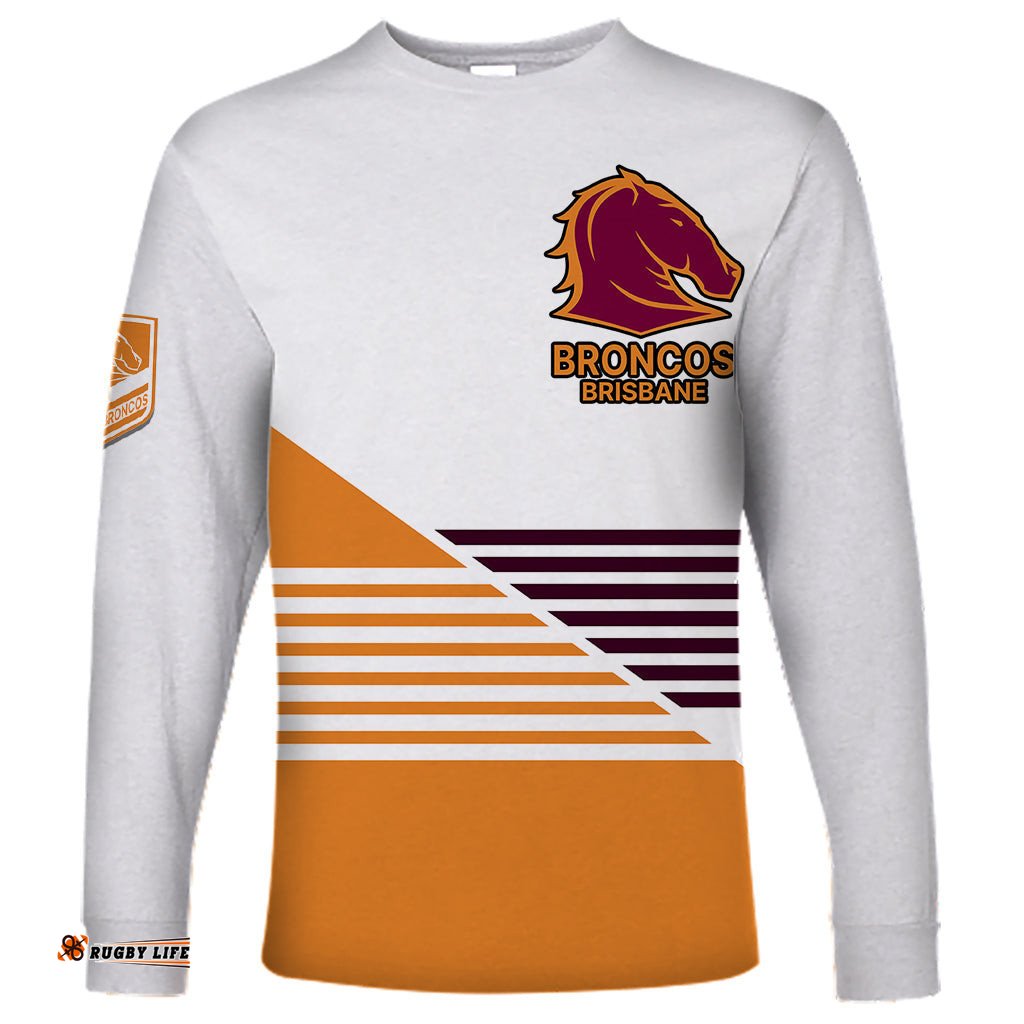 Custom Text And Number Brisbane Broncos NRL Long Sleeve T-shirt No1