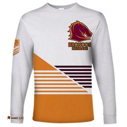 Custom Text And Number Brisbane Broncos NRL Long Sleeve T-shirt No1