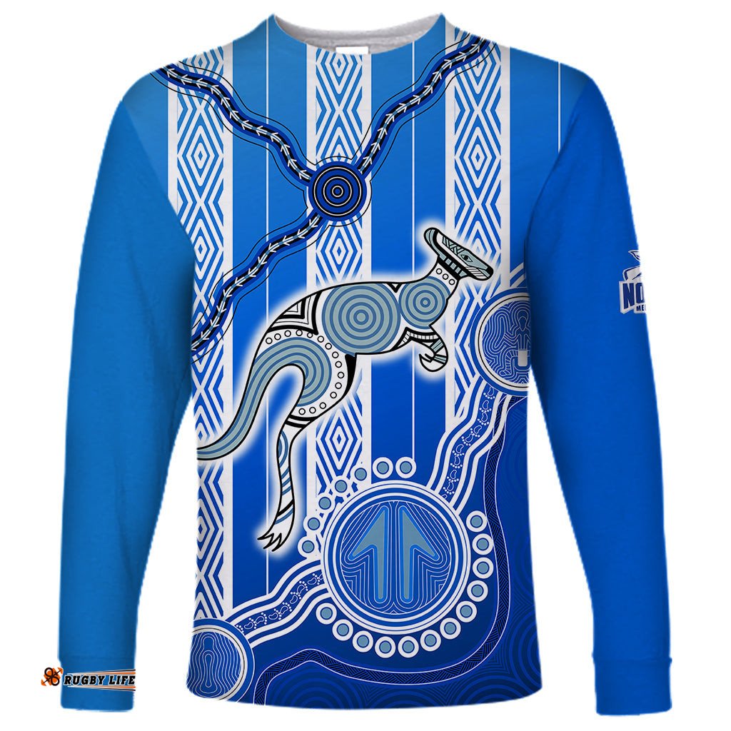 Custom Text And Number Kangaroos Indigenous Long Sleeve T-shirt North Melbourne Football