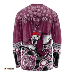Custom Sea Eagles Rugby Christmas Long Sleeve T-shirt Merry Xmas Mix Aboriginal Art