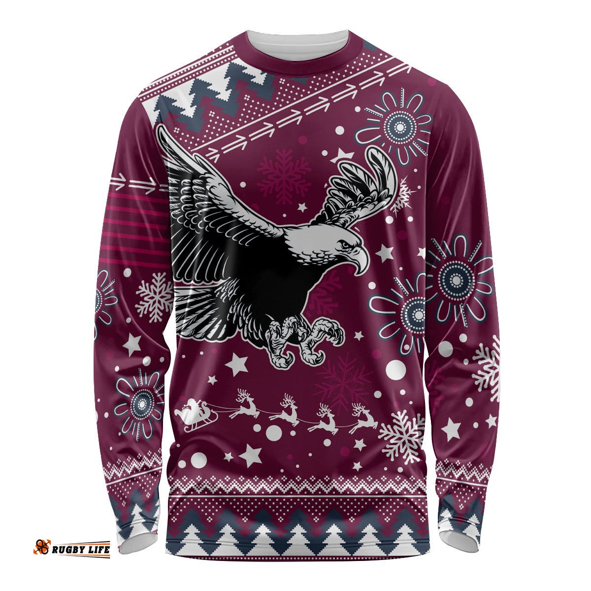 Custom Sea Eagles Rugby Long Sleeve T-shirt Manly Boys Victory Christmas